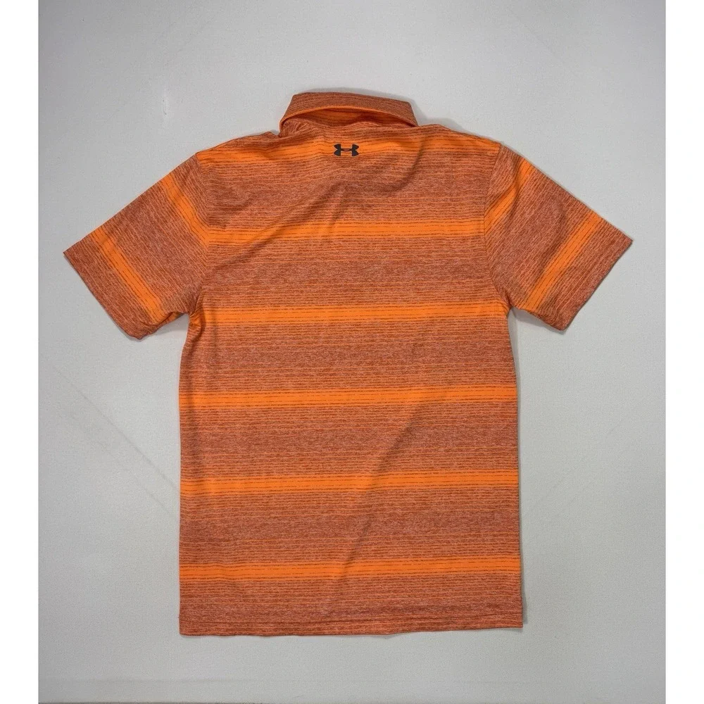 Under Armour The Playoff Polo Shirt Mens Small Orange Striped Loose Golf 1350210